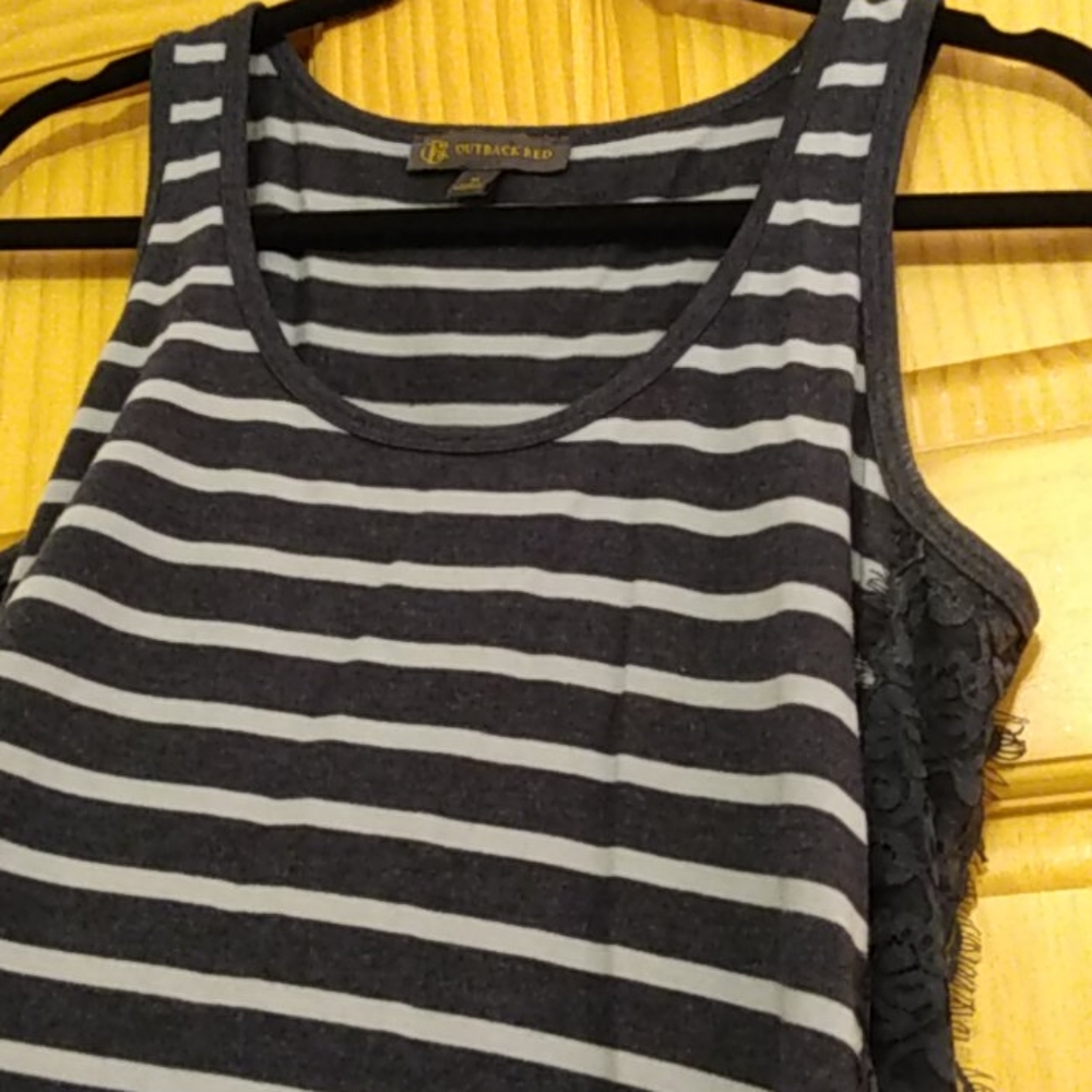 Striped navy lace trim tank - size M